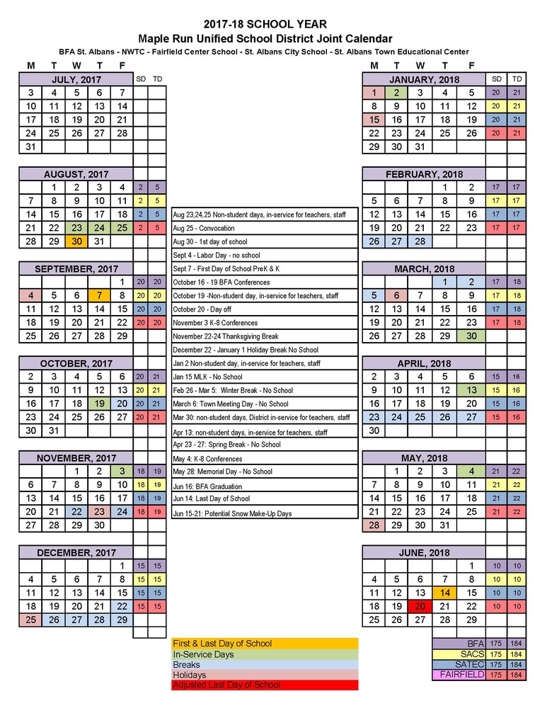 Adjusted School Calendar