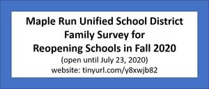 If you haven't seen the Reopening Schools Family Survey, it can be found here and is open until July 23rd