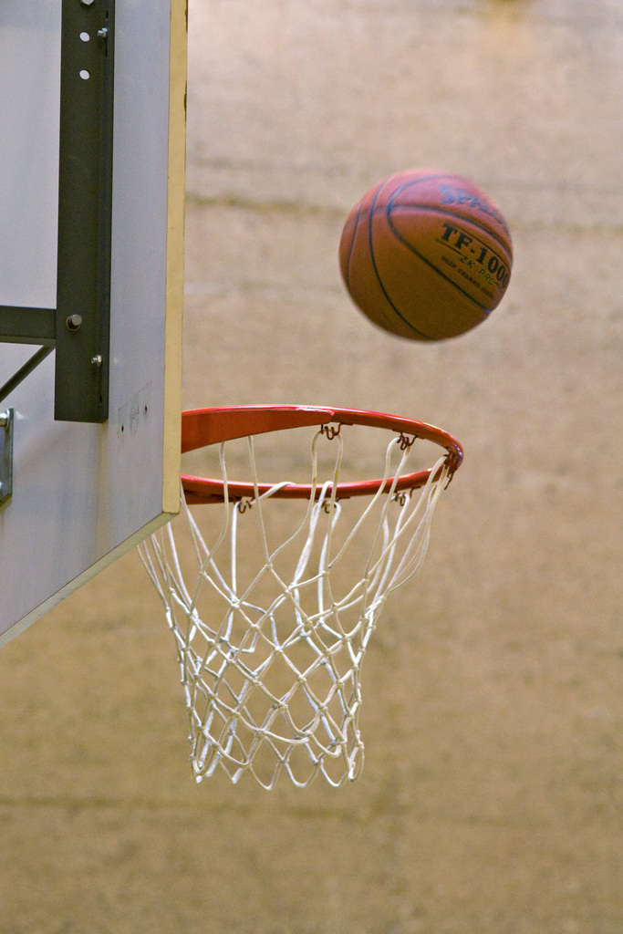 basketball going into hoop